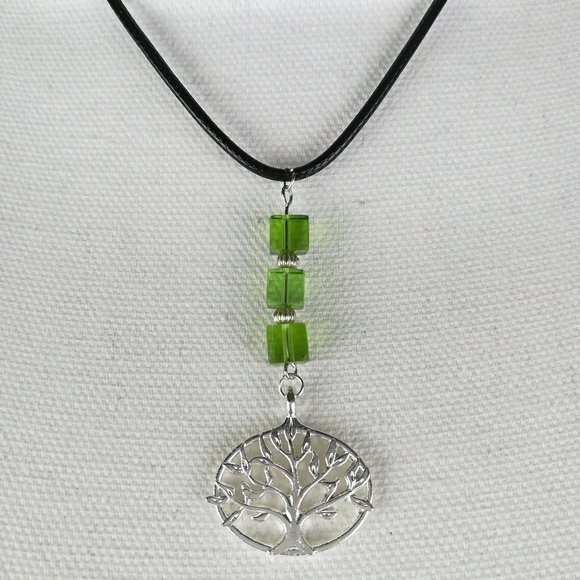 Jewelry - Tree necklace with green cube beads handmade